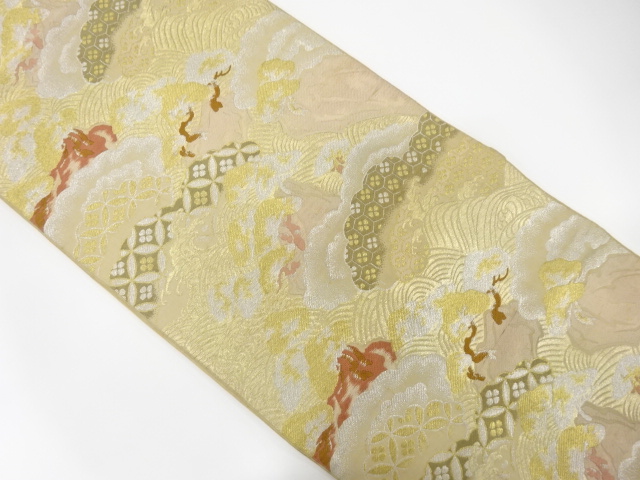 JAPANESE KIMONO / ANTIQUE FUKURO OBI / SILK / WOVEN ROUGH WAVE